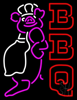 Double Stroke Bbq Pig Logo Neon Sign
