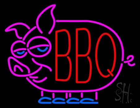 Red Bbq Pink Pig Logo Neon Sign