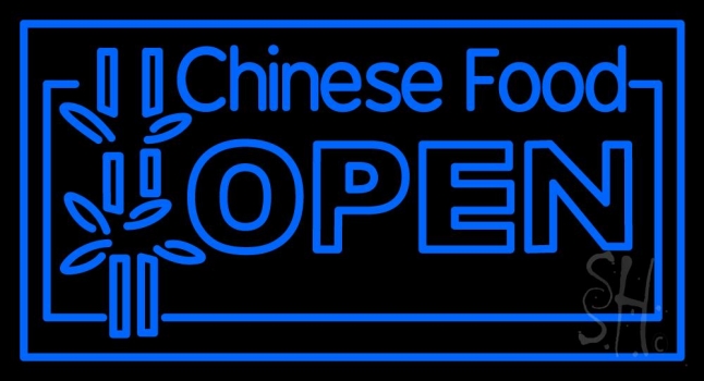 Blue Chinese Food Open Neon Sign