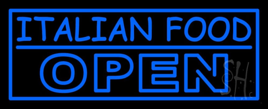 Blue Italian Food Open Neon Sign