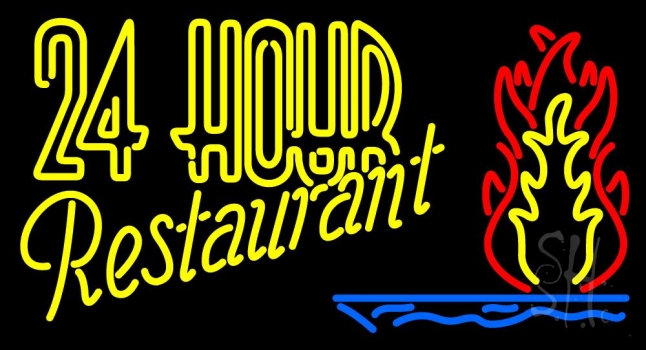 Double Stroke 24 Hours Restaurant Neon Sign