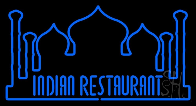 Indian Restaurant With Taj Mahal Logo Neon Sign