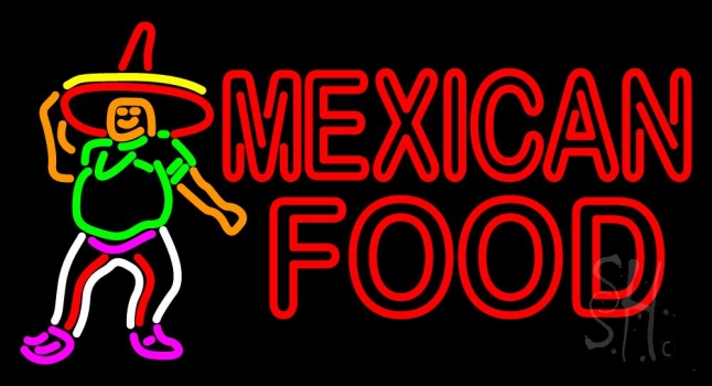 Mexican Food Man Logo Neon Sign