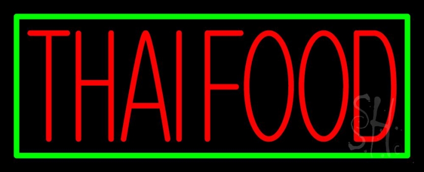 Red Thai Food Green Border Neon Sign