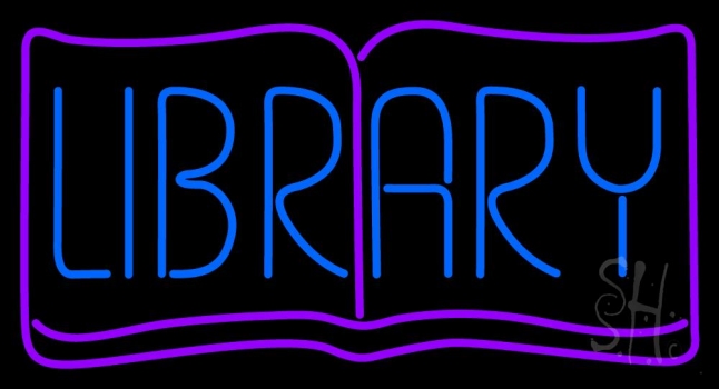 Blue Library Neon Sign