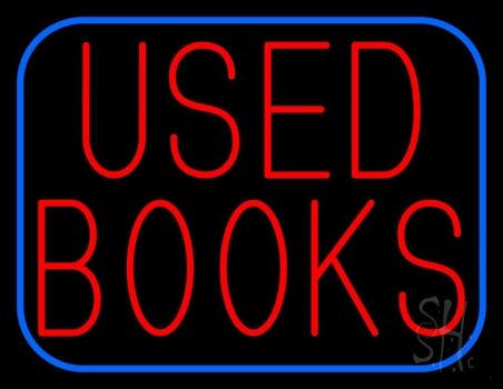Used Books With Blue Border Neon Sign