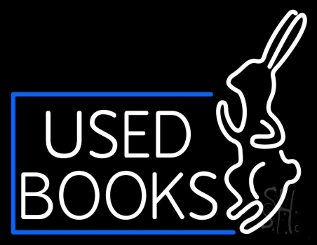 Used Books With Rabbit Logo Neon Sign
