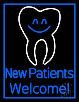 New Patients With Tooth Logo Neon Sign