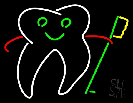 Tooth With Brush Logo Neon Sign