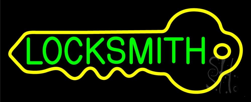 Green Locksmith With Key Logo Neon Sign