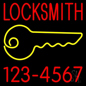 Locksmith Key Logo With Number Neon Sign
