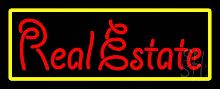 Red Real Estate Yellow Border Neon Sign