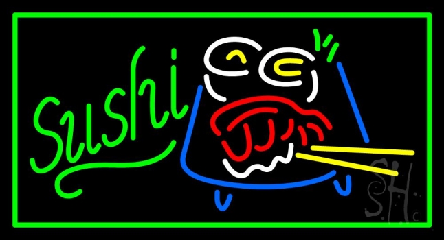 Green Sushi With Logo Neon Sign