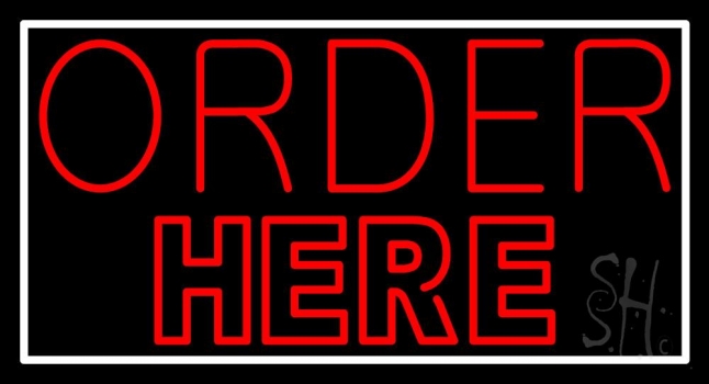 Double Stroke Red Order Here Neon Sign