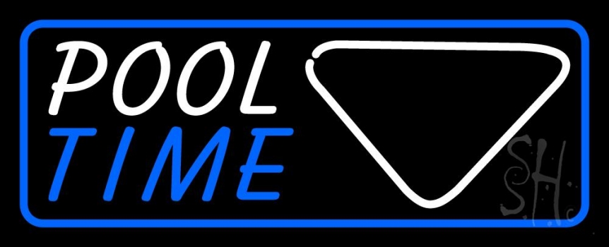 Pool Time With Billiard And Blue Border Neon Sign