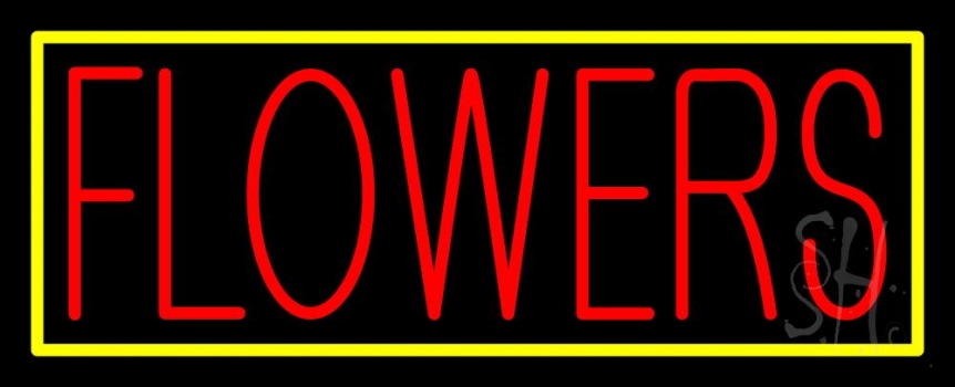 Red Flowers With Yellow Border Neon Sign