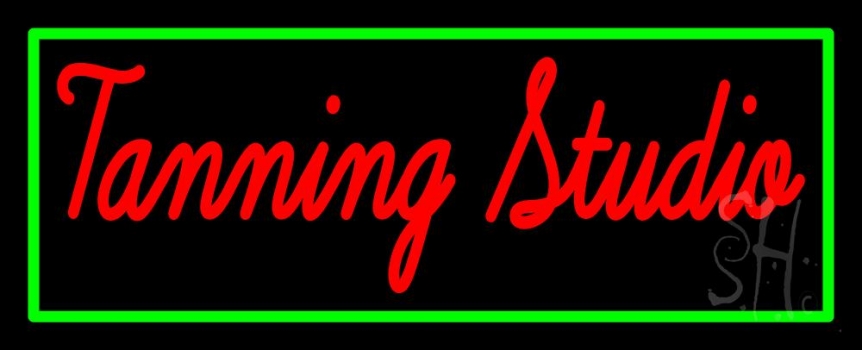 Tanning Studio With Green Border Neon Sign
