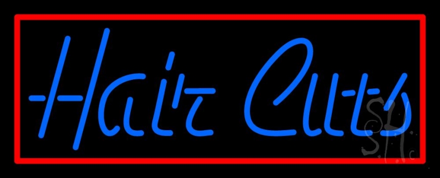 Blue Hair Cuts With Red Border Neon Sign