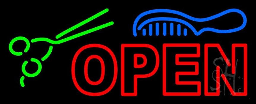 Double Stroke Open With Scissor And Comb Neon Sign