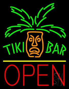 Green Tiki Bar With Palm Tree Neon Sign