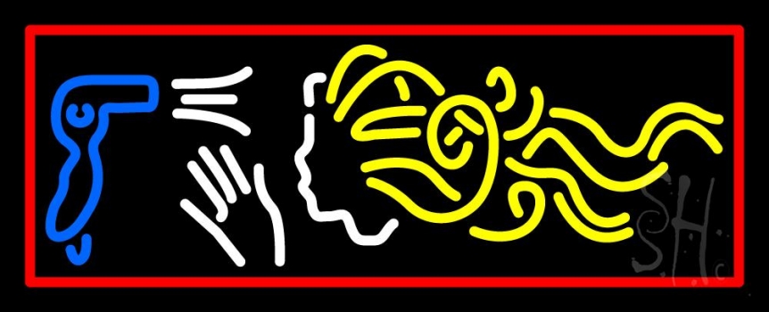 Hair Dryer Logo With Red Border Neon Sign