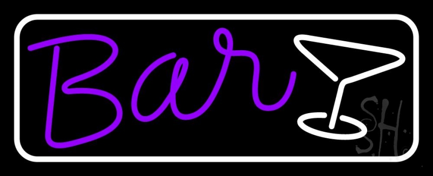 Purple Bar With Martini Glass And White Border Neon Sign