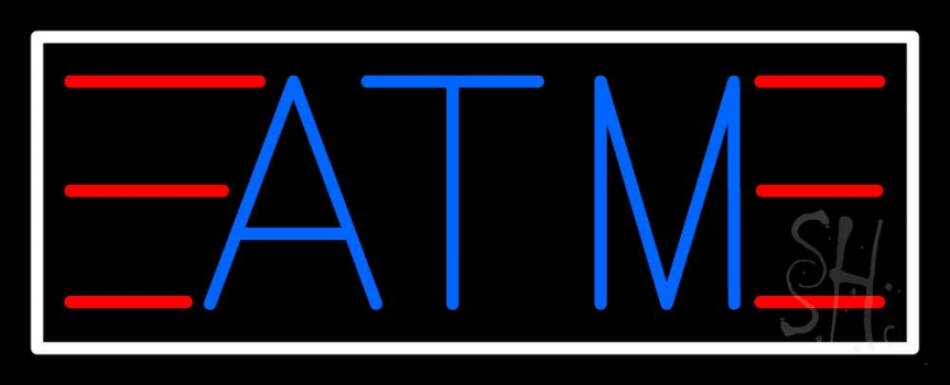 Blue Atm White Border Neon Sign