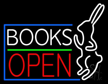Books With Rabbit Logo Open Neon Sign
