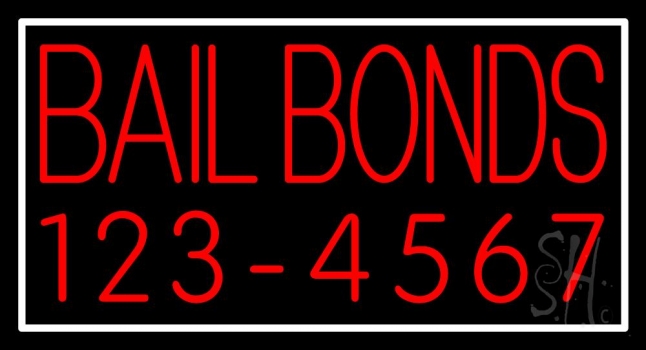 Red Bail Bonds With Number Neon Sign