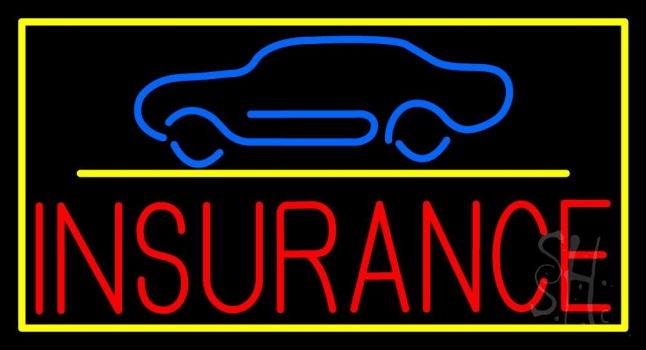 Red Insurance Car Logo With Yellow Border Neon Sign