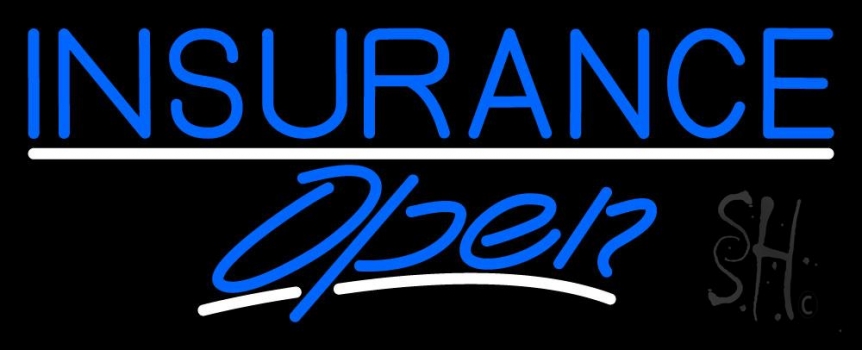 Blue Insurance Open White Line Neon Sign