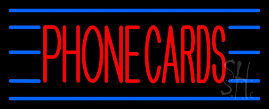 Red Phone Cards Blue Lines Neon Sign