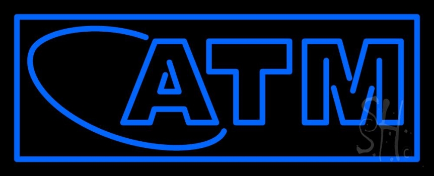Blue Atm With Border Neon Sign