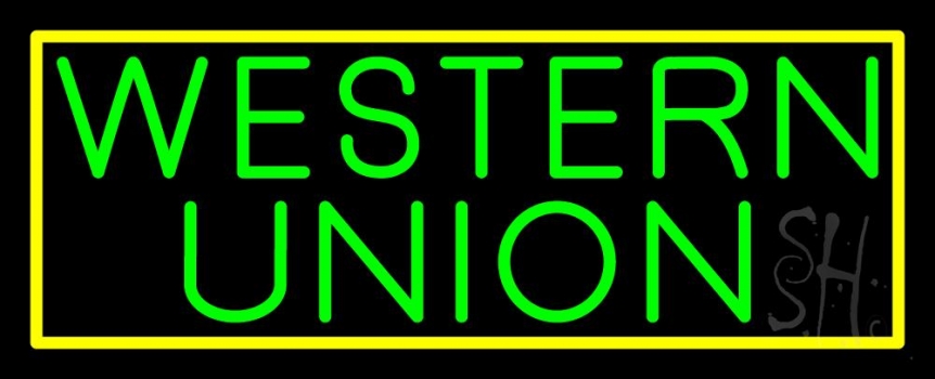 Green Western Union With Green Border Neon Sign