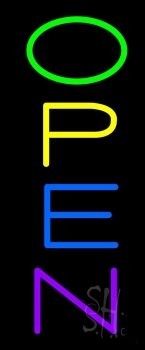 Vertical Multi Color Open Neon Sign