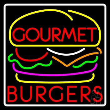 Gourmet Burgers With Border Neon Sign