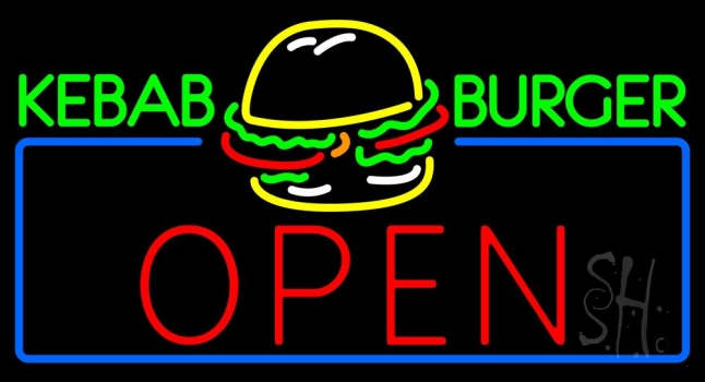 Kebab Burger Open Neon Sign