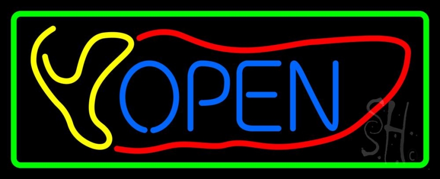 Red Chili Open With Border Neon Sign