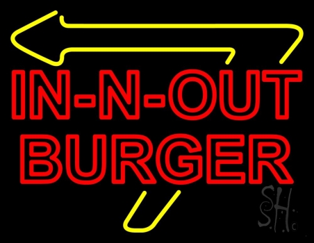 Double Stroke In N Out Burger With Arrow Neon Sign