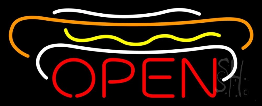 Hot Dogs Open Block Neon Sign