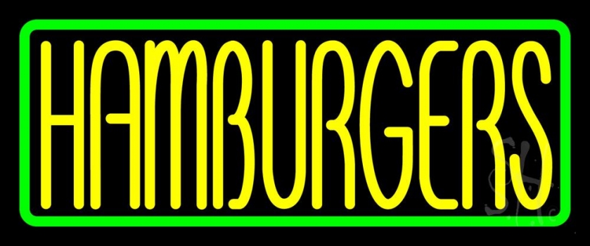 Yellow Humburgers Block Green Border Neon Sign