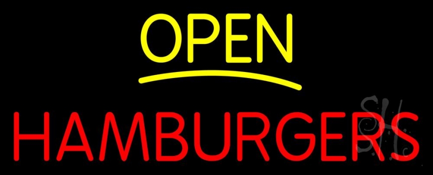 Yellow Open Red Hamburgers Neon Sign