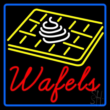 Red Wafels Blue Border Neon Sign