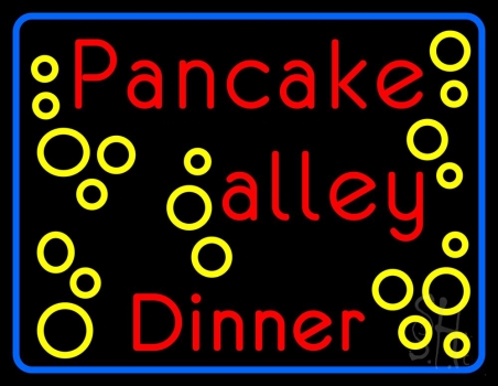 Blue Border Pancake Alley Dinner Neon Sign