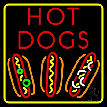 Yellow Border Hot Dogs Neon Sign