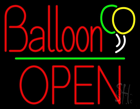 Balloon Open Block Green Line Neon Sign