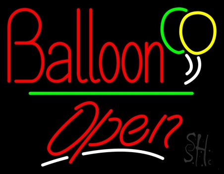 Open Balloon Green Line Neon Sign