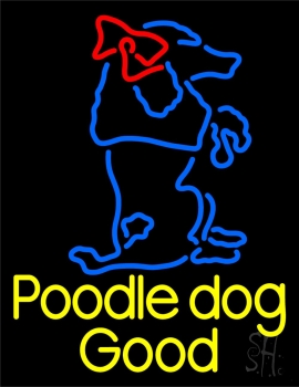 Yellow Poodle Dog Blue Logo Neon Sign