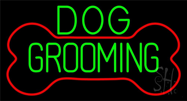 Green Dog Grooming Red Bone Neon Sign