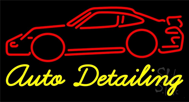 Cursive Auto Detailing With Car Logo 1 Neon Sign